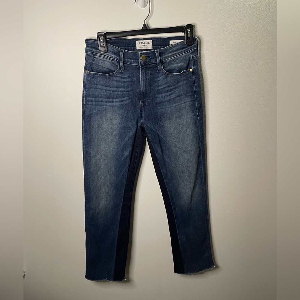 Frame Denim Le High Straight Leg in Elaine Wash Two-Tone Jeans